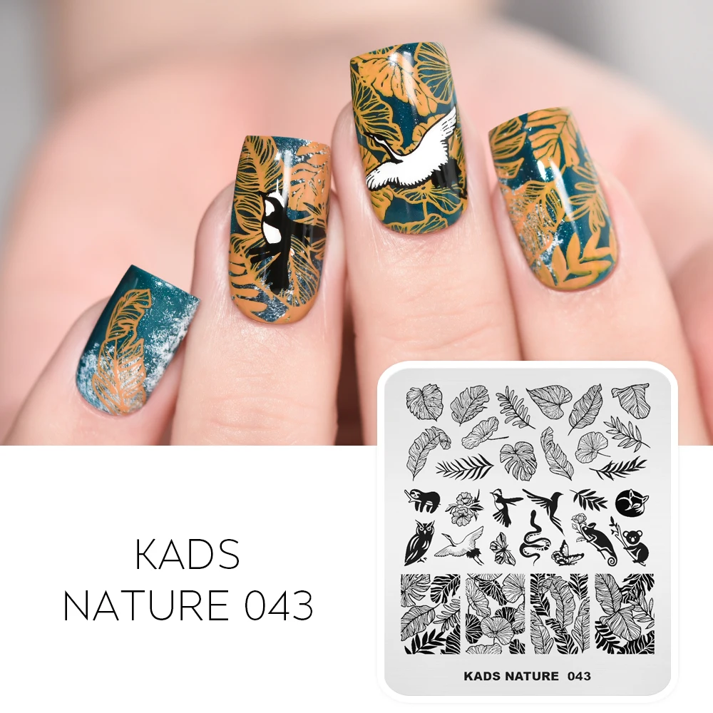 KADS пластина для стемпинга нейл арта Nature 043 тропические растения листья в форме