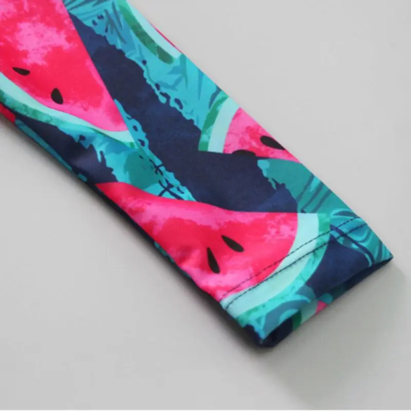 

Children's Swimsuit Cute Watermelon Print Long Sleeve Bodysuit Hat Two-Piece Girls Swimming Swimwear