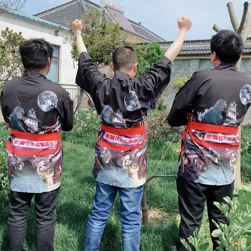 

Japanese Style Kimono Cardigan Men Women Anime Print Haori with Obi Belt Comfort Unisex Three-quarter Sleeve Yukata Streeywear