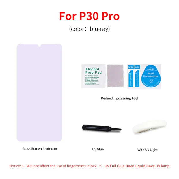uv Purple light 2p Лучшее Защитное стекло для экрана для huawei p30 pro P30pro, закаленное УФ-стекло, полностью приклеиваемое к краям, светильник из закаленного стекла - Цвет: uv Purple light 2p