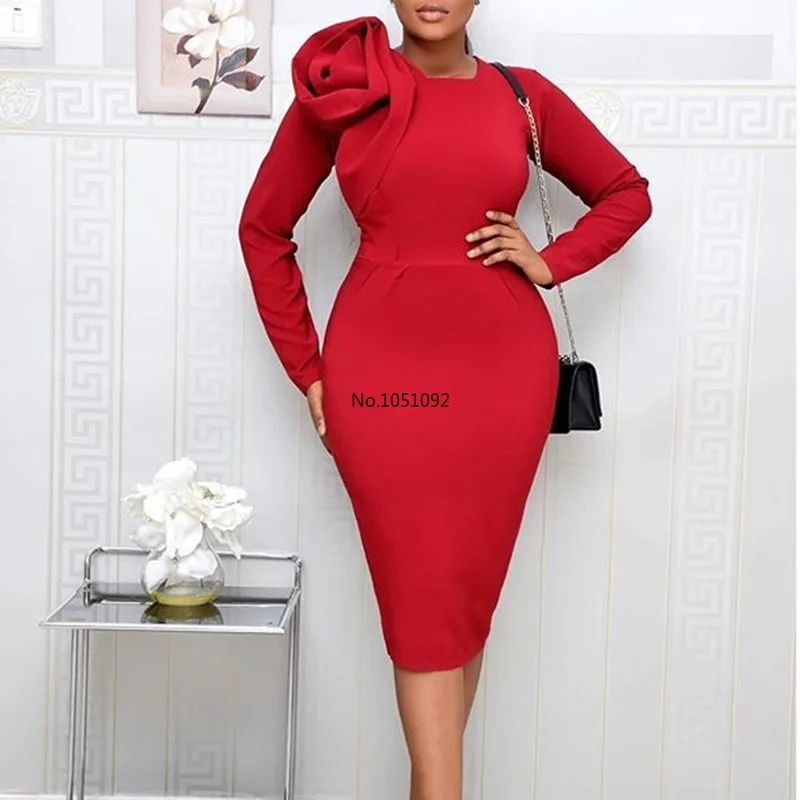 Красное элегантное вечернее Деловое платье для работы на осень 2020 приталенное