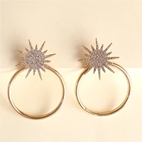 wholesale jujia earrings for women gold color geometric metal pendant earrings round circle punk dangle earrings fashion jewelry