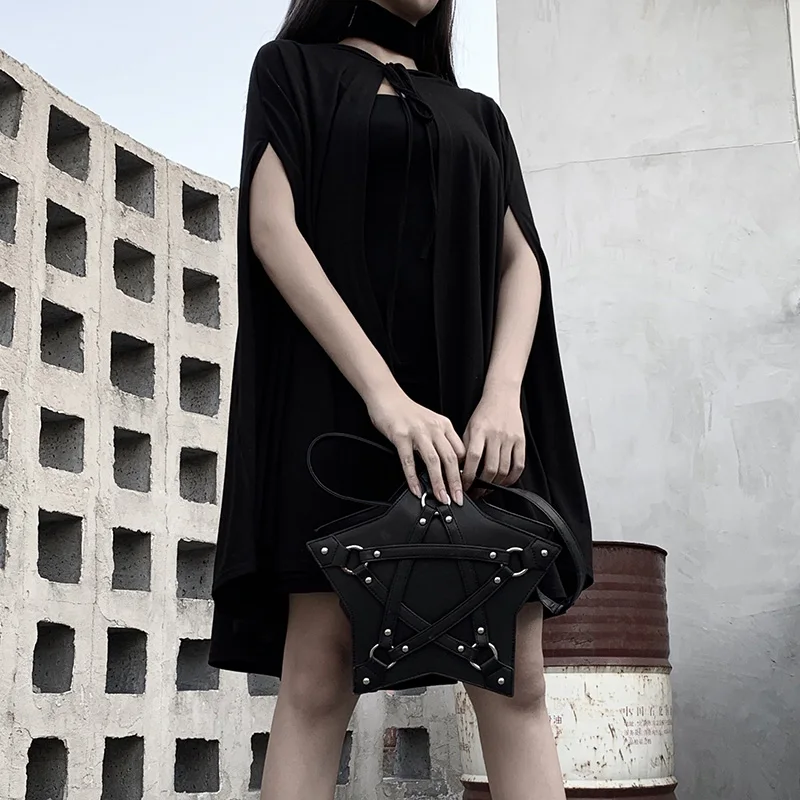 

Women Cosplay Cloak, Girls Solid Color Hooded Tied Sleeveless Slit Mantle Cape for Halloween Party, Role-Play, Black