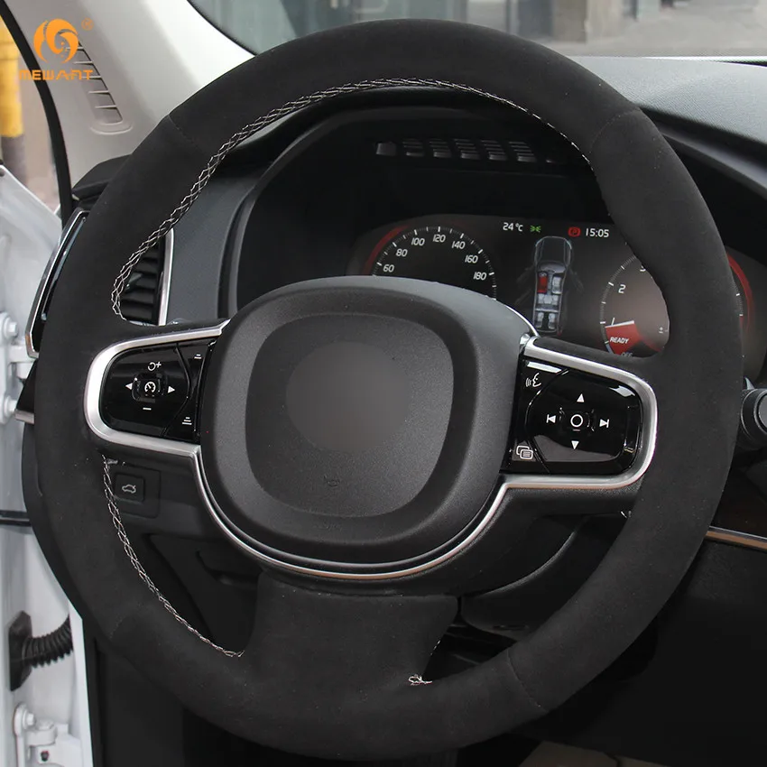 MEWANT черный замшевый чехол рулевого колеса автомобиля для Volvo XC90 2015 2017 аксессуары
