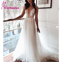 tulle lace wedding dresses 2020 robe de mariee beach bridal dress boho v neck vestido de noiva