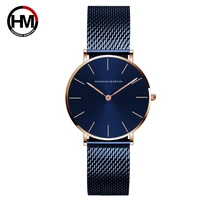 2021 new blue simple design japan quartz movement waterproof ladies wristwatch stainless steel band classic watches for women