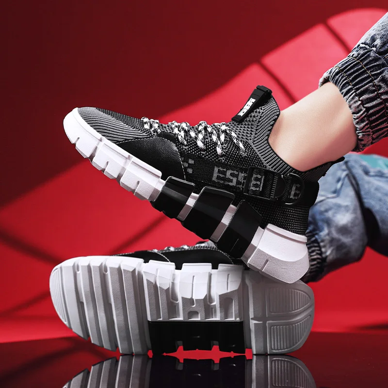 

Men's shoes new casual fly woven trend fashion breathable mesh sports fashion platform running shoes