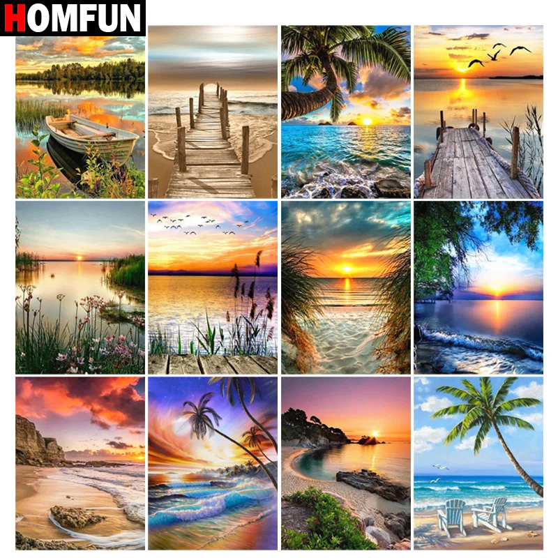 

HOMFUN 5D Diy Diamond Painting Cross Stitch "Sunset evening landscape" Home Decor Full Rhinestones Inlay Diamond Embroidery