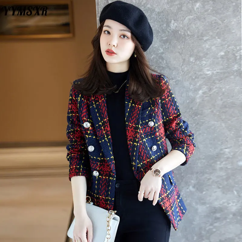 2022 New Autumn and Winter Women's Office Plaid Jacket Suit High-quality Long-sleeved Temperament Slim Ladies Blazer Large Size