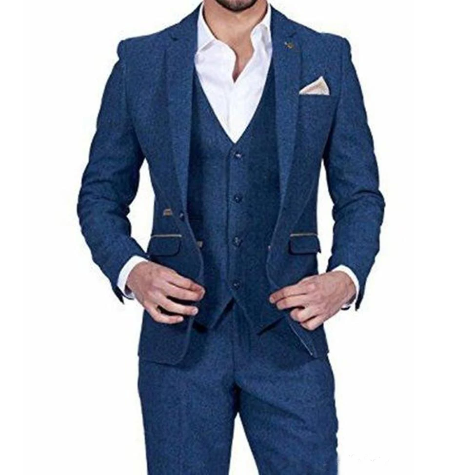 

New Arrival Tweed Groom Tuxedos Notch Lapel Groomsmen Mens Wedding Business Prom Suits (Jacket+Pants+Vest)