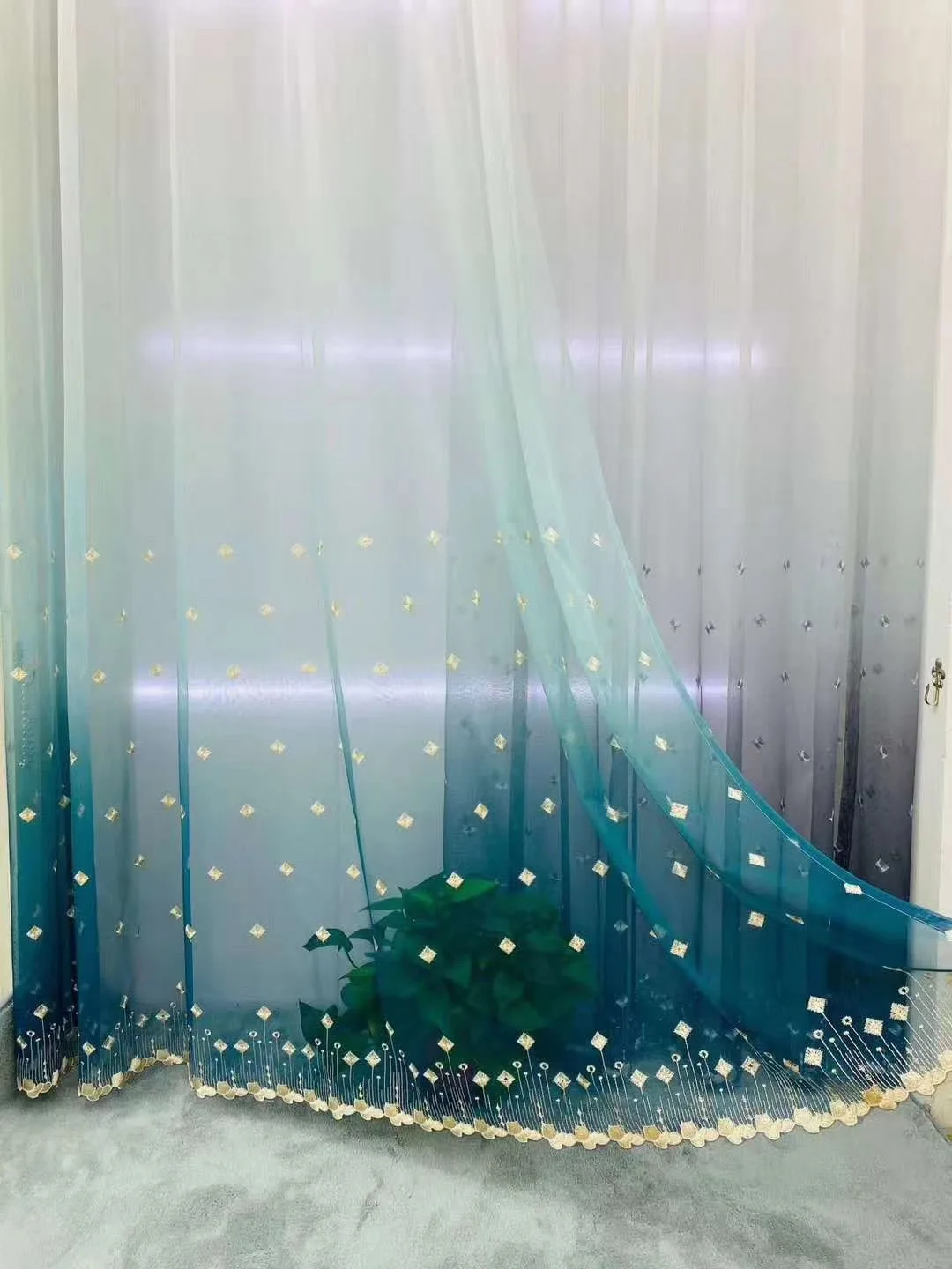 

Window Screen Gauze Gradient Sheer Tulle Drapes Embroidery Golden Stars Hemp Tulle Fabrics Children's Living Room Curtains