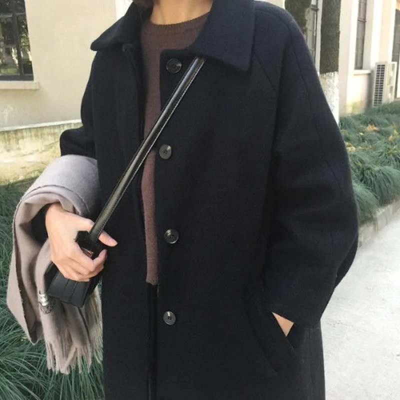 

Winter Thicker Wool Blends Women Oversize 3XL Chic Elegant All-match Simple Ins Preppy Girls Outwear Daily Vintage Femme Jackets