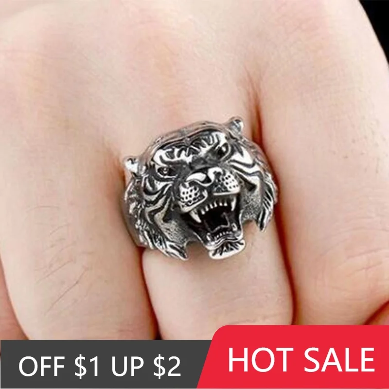 Мужское кольцо POPACC в стиле панк с тигром изысканное ювелирное изделие виде