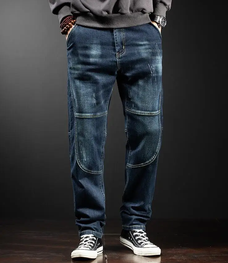 Fall/winter Men Jeans Distressed Male Loose Straight High Quality Denim Pants Men's Baggy Jeans Large Size 42 44