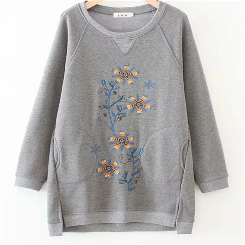 

Velvet plus size women's clothing 19 autumn winter new loose simple velvet embroidery in the long sweater