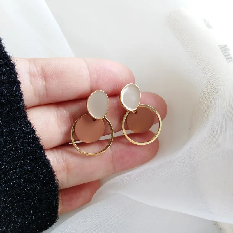 Корейские модные круглые не проколотые серьги двухслойные очаровательные |