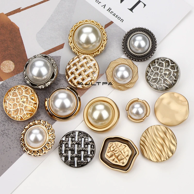 

200 шт, модная новинка, Золотая жемчужная Металлическая пуговица для пальто, куртки, платья, пуговицы для шитья одежды, аксессуары для украшен...