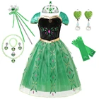 Платье принцессы для маленьких девочек, зеленое платье Анны для косплея, детская одежда, вечерние ничное платье Анны с цветочной вышивкой, платье Снежной Королевы 2 для вечеринки