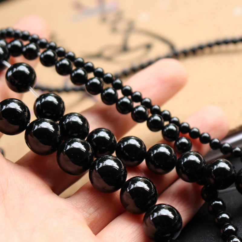 Бусины из натурального черного агата 15 5 дюйма 4 12 мм круглые полудрагоценные