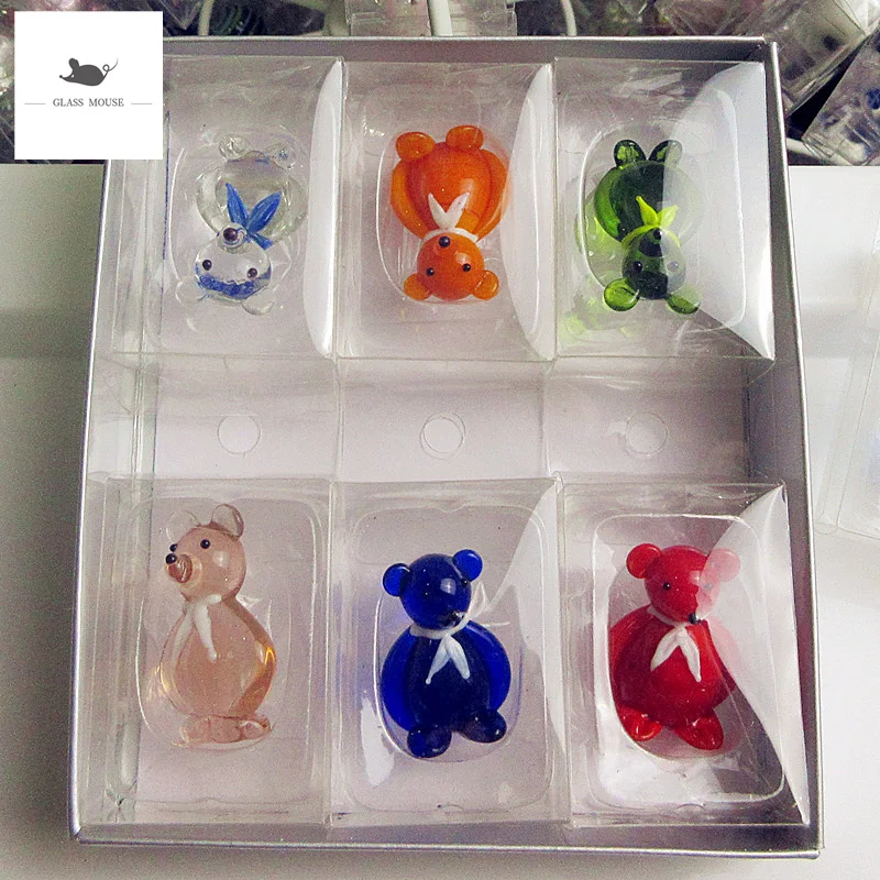 6 шт. миниатюрные фигурки медведя из муранского стекла | Дом и сад