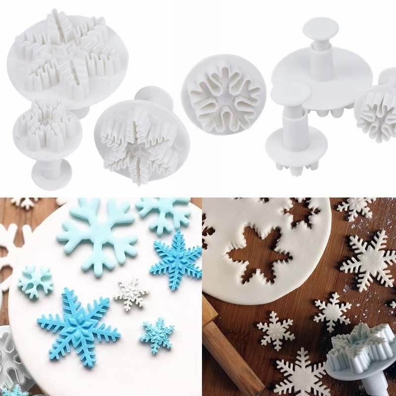 

3pcs/set Snowflake Plunger Mold Cake Decorating Tools Fondant Sugarcraft Cutters Christmas Party Cake Cookie Baking Accessories