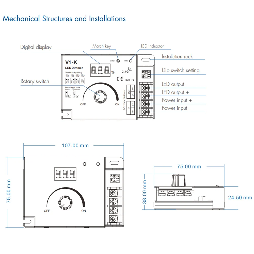 Вращающийся светодиодный диммер 12 В 24 постоянного тока ШИМ регулируемая ручка