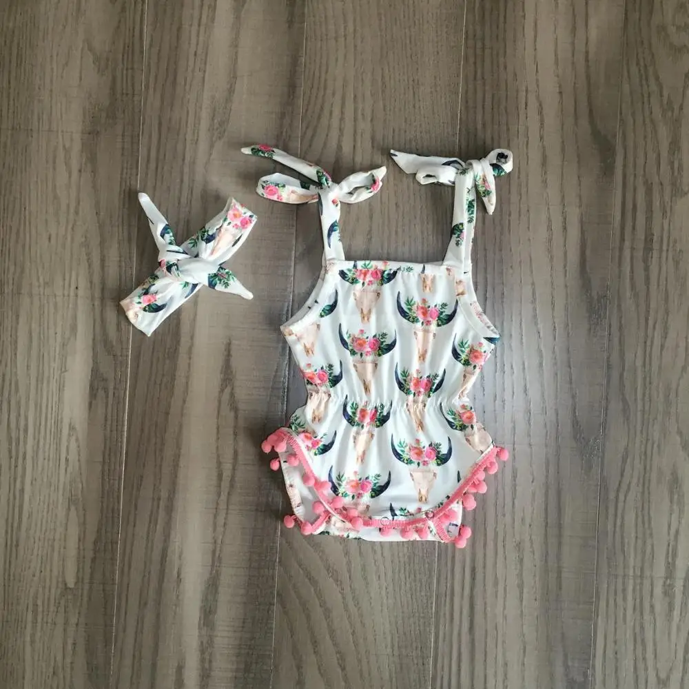 summer baby outfits dress cotton coral cow floral flower boutique clothes pom-pom romper toddler ruffles knee length match bow | Детская