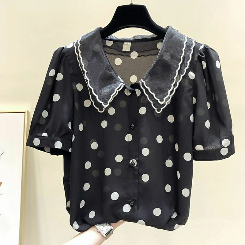 Женские шифоновые блузки в стиле весна лето женские повседневные топы горошек с