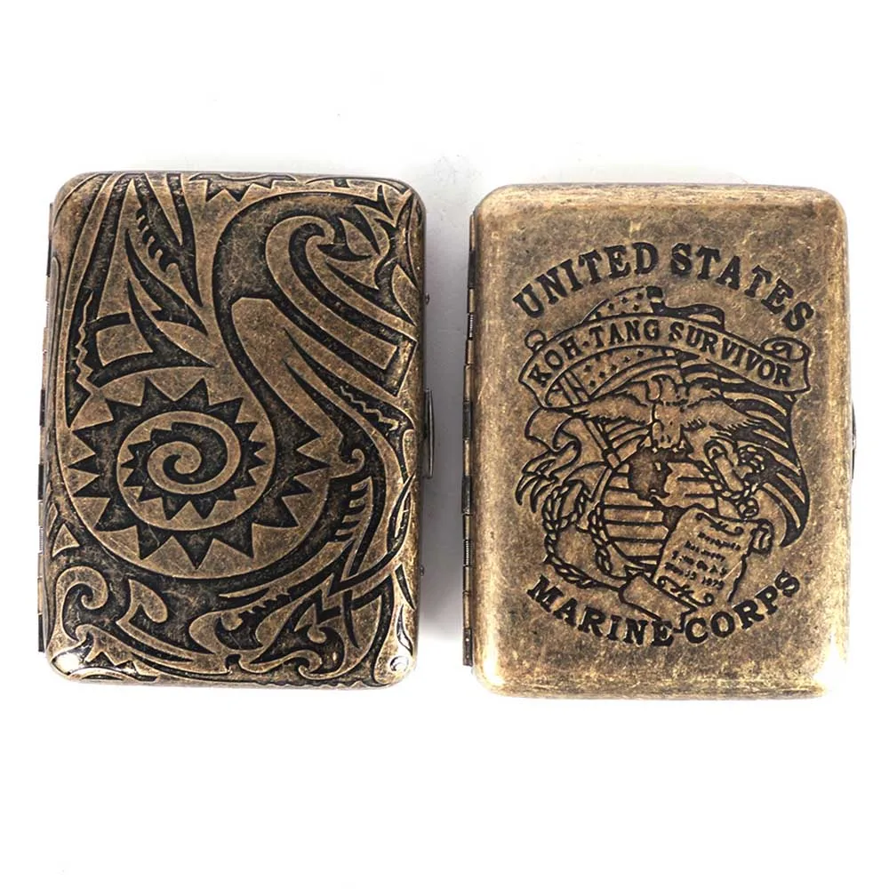 Карманная коробка для сигарет из нержавеющей стали в стиле ретро с бронзовым