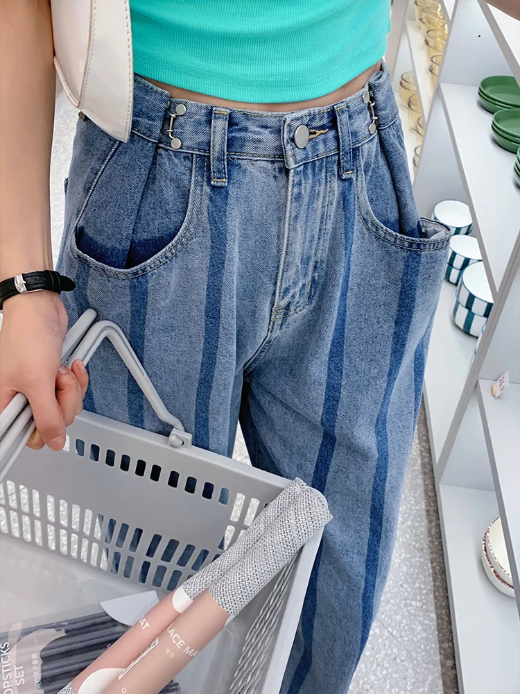 Bubble Design Blue Jeans for Women 2021 High Waist Straight Thin Trousers Fashion Rac | Женская одежда