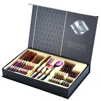 24 pcs dinnerware set stainless steel eco friendly spoon fork knife travel metal cutlery set portable gift package