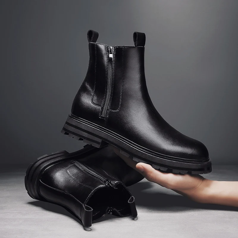 

Мужские модные сценические Ботинки Челси в британском стиле, дизайнерские ботинки из натуральной кожи, ковбойские ботильоны на платформе