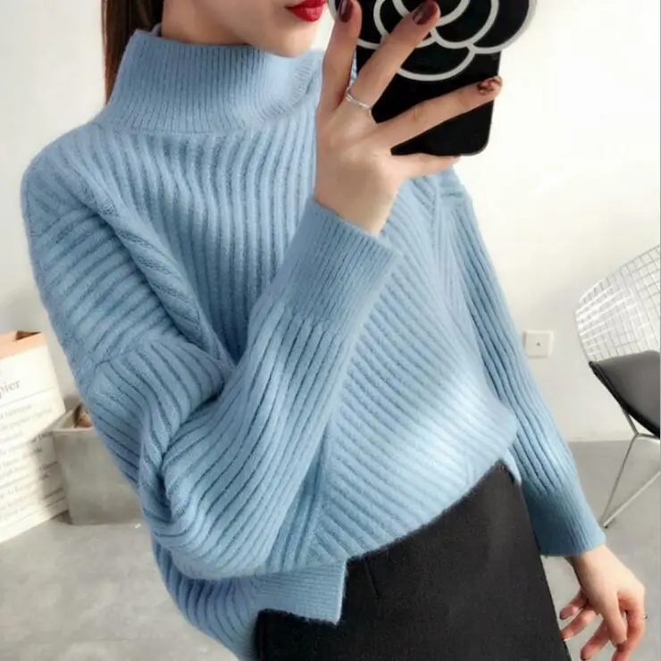 Women Winter White Turtleneck Knitted Pullover Sweater Korean Style Thick Pullovers Sweaters Ladies Fall Knit Tops | Женская одежда