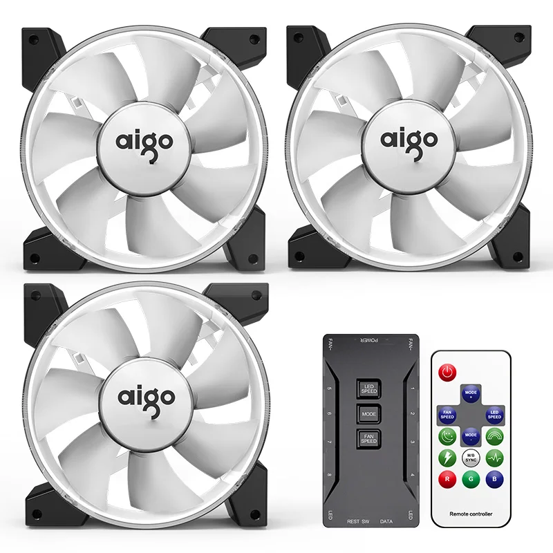 3fan and controller Aigo Интеллектуальный компьютерный RGB вентилятор, чехол для ПК, кулер для охлаждения, 120 мм вентиляторы, RGB регулировка 3 P-5 V, светильник AURA SYNC, тихий, cpu, охлаждающий светодиодный вентилятор - Цвет лезвия: 3fan and controller