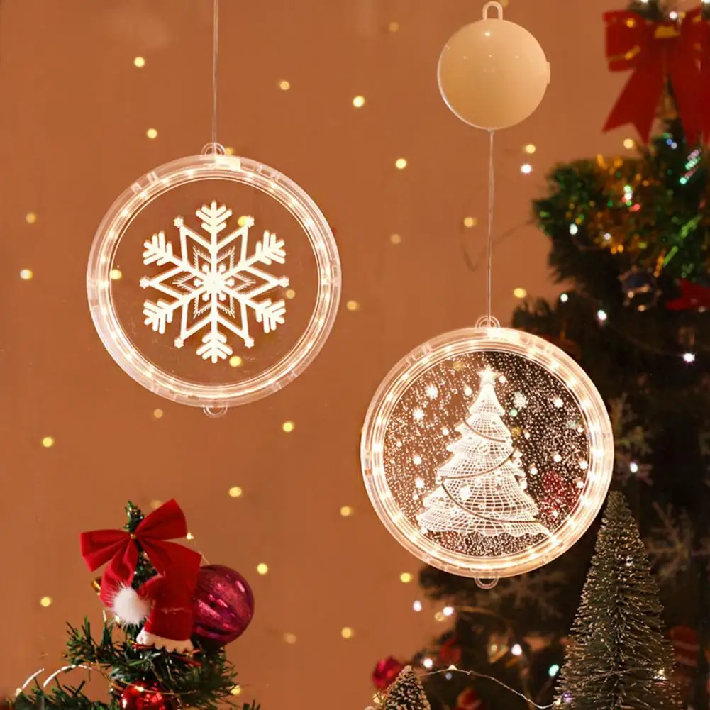

Christmas lights 3D Lamp Snowflake Santa Claus Round Novelty Snowman Hanging Decoration Lamp for Window christmas decoration