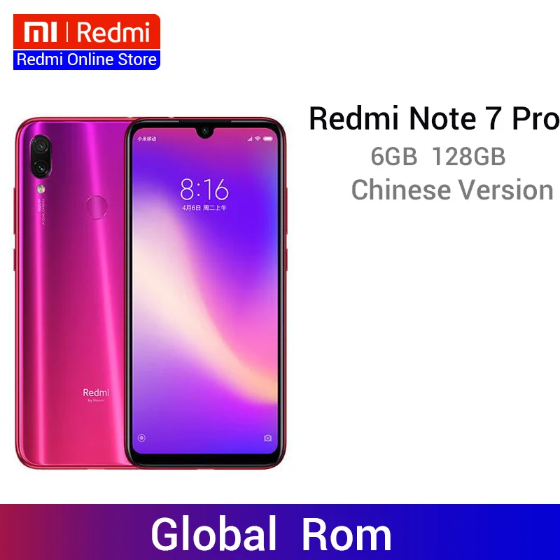 Оригинальный Xiaomi Redmi Note 7 Pro 6 ГБ 128 48 МП IMX 586 камера Snapdragon 675 Восьмиядерный экран 3