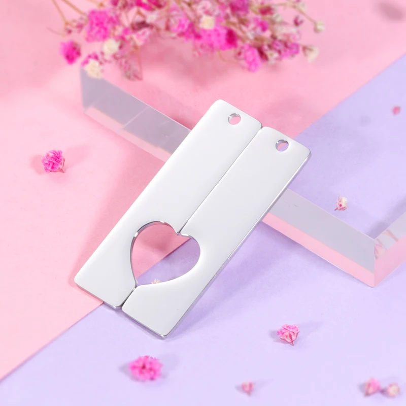 

Fnixtar 10Pairs 50*12.5mm Split Heart Strip Charms Mirror Polish Stainless Steel Charms For DIY Making Necklaces Keychain Lovers