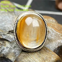 natural gold rutilated quartz ring for woman man gift jewelry crystal wealth healing 15x12mm beads silver adjustable ring aaaaa