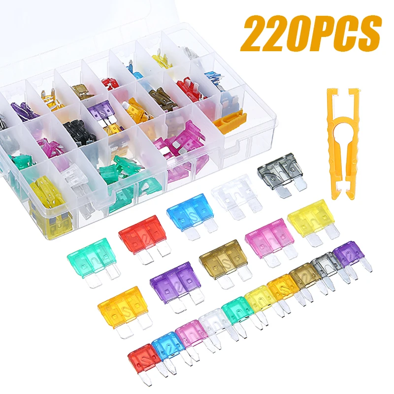 

220 шт./компл. 2A-35A миниатюрные стандартные предохранители для лезвий для автомобилей, мотоциклов, лодок, грузовиков, набор предохранителей для лезвий с зажимом