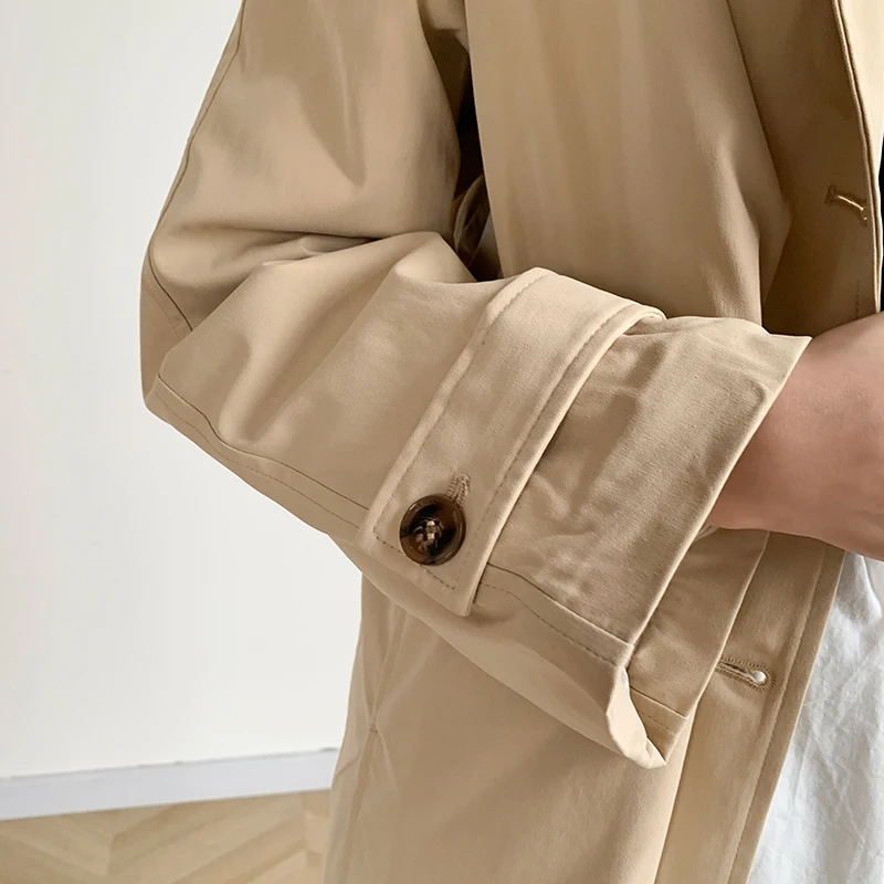 

2021 new autumn and winter solid color Polo collar long-sleeved breasted trench coat loose and thin fashion new casual women