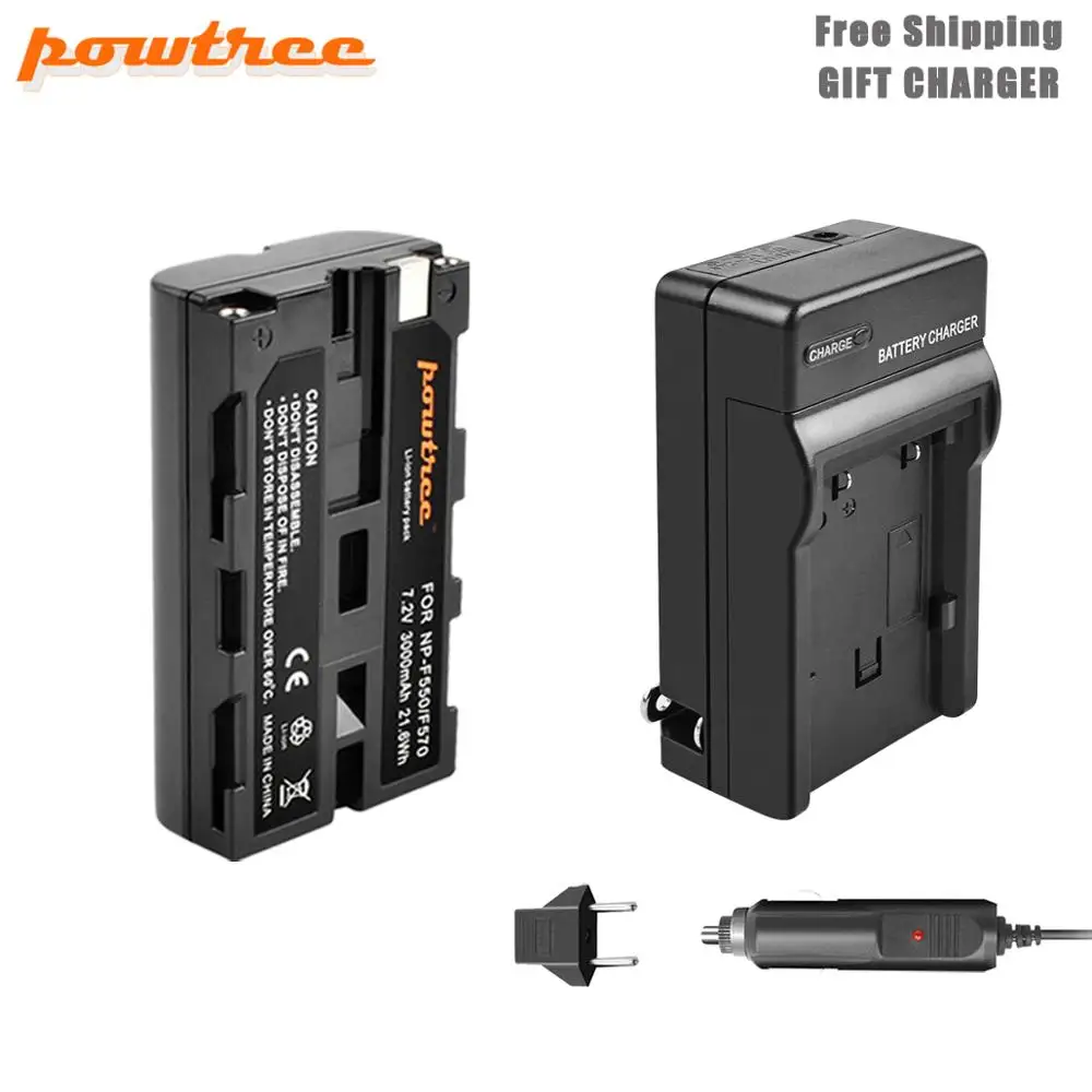 Powtree 7,2 V 3000mAh литий-ионный NP-F550 NP-F330 NP F550 NP F330 аккумуляторная батарея+ зарядное устройство автомобильное зарядное устройство камера батарея для sony L50 - Цвет: 1X Battery-Charger