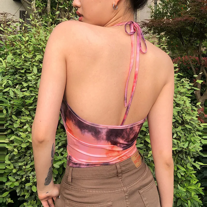 

Y2K Fashion Backless Camis Women 2021 Summer Streetwear Halter Night Club Party Crop Tops Sleeveless Holiday Sexy Tanks New