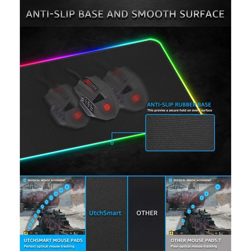 RGB игровой коврик для мыши большой Расширенный мягкий светодиодный с 14 режимами