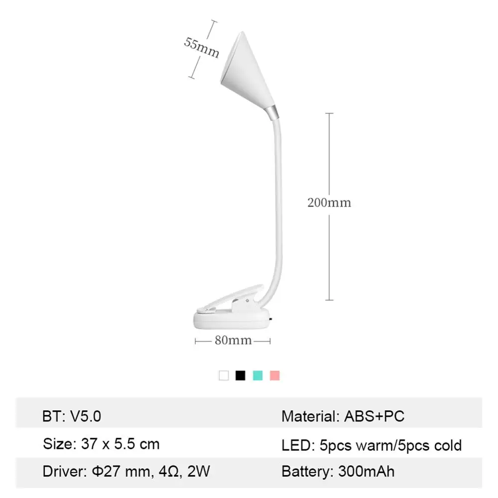 

Newest Rechargeable Clip-on Study Light Gooseneck 10 LEDs Dimmable with Bluetooth Speaker Function