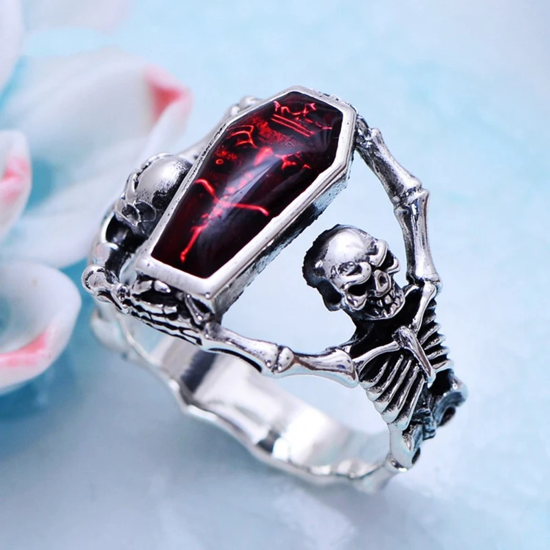 

Exquisite Unisex Red Vintage Epoxy Coffin Ring Wedding Rings Punk Style For Women Bridal Fine Jewelry Engagement Accessories