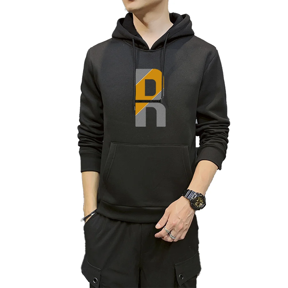 

New Hoodies Korean Style R-Pattern Print Tide Brand Casual Fashion Coat All-Match Long-Sleeve Top Male Pocket Hooded Clothing