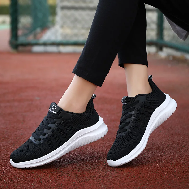 

2021 Summer Mesh Women Sneakers Flats Breathable Women Vulcanize Shoes Lightweight Casual Shoes Ladies Lace-up Zapatos De Mujer