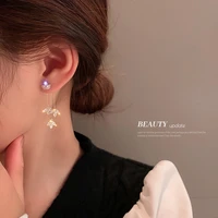 real gold plating 925 silver needle zircon leaf tassel earrings korean ins super fairy girl temperament female