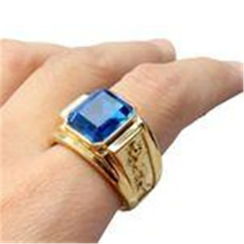 Vintage Fashion Gold/silver Color Big Red Black Green Blue Stone Square Gold Alloy Men Ring Engraved Dragon Male Rings |