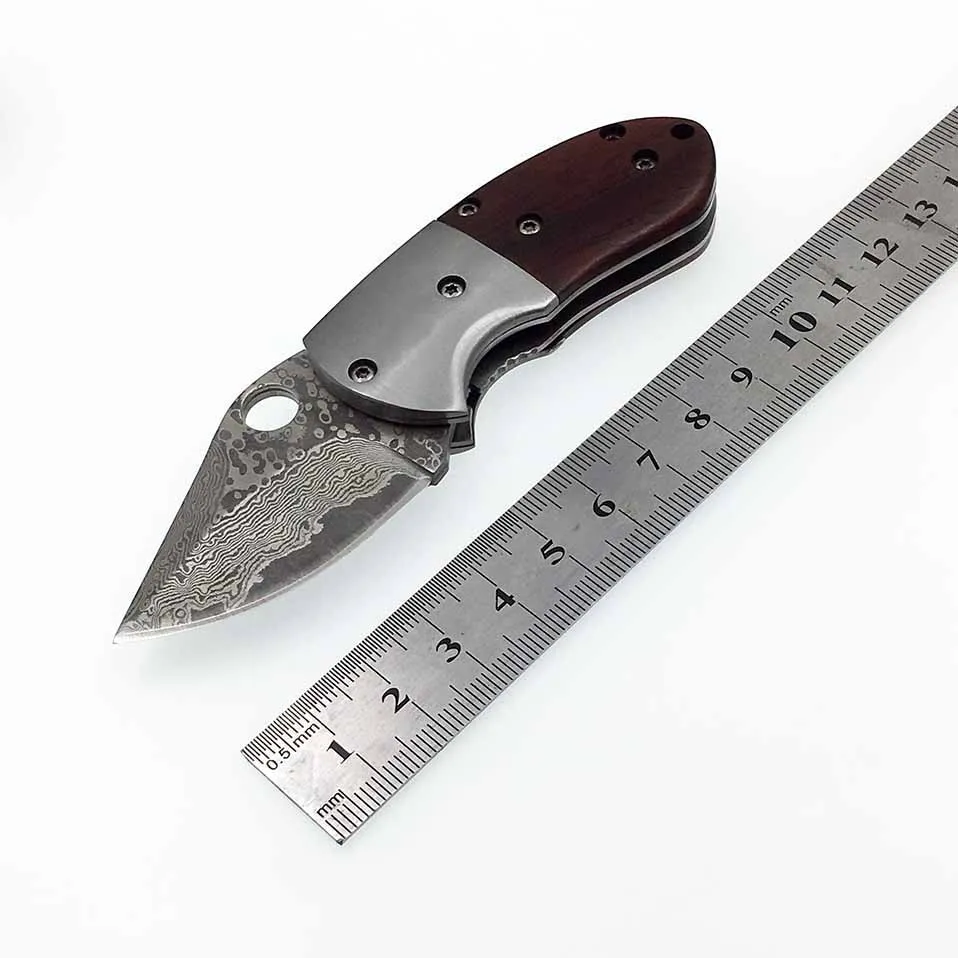 Damascus steel Swayboo D2 Дамасская сталь Складные карманные ножи мини EDC инструмент оболочка нож чехол деревянная ручка верхний нож выживания - Цвет: Damascus steel